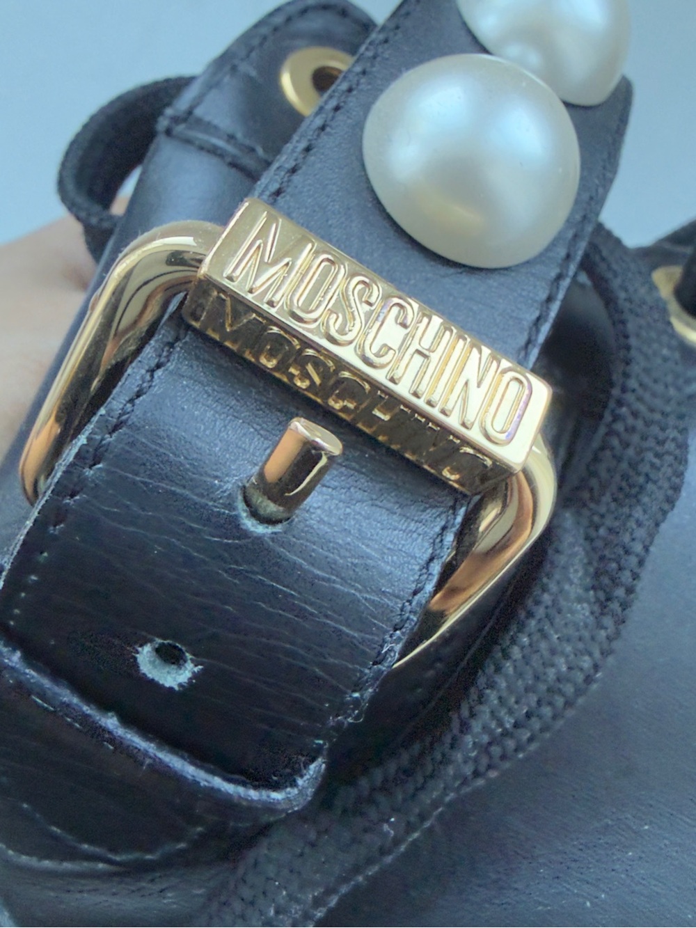 Moschino Pearl High Top Leather Sneakers black & gold EU 36 made in Italt - Picture 13 of 15